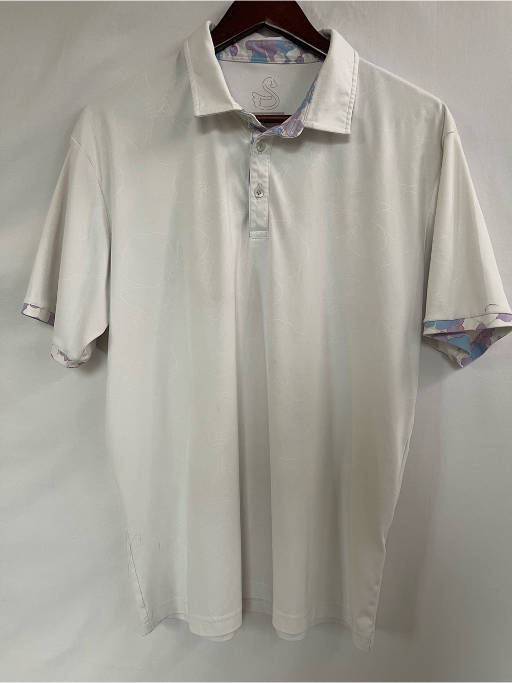 Swannies Mens Floral Jacquard Golf Polo Shirt White Purple Large Short Sleeve